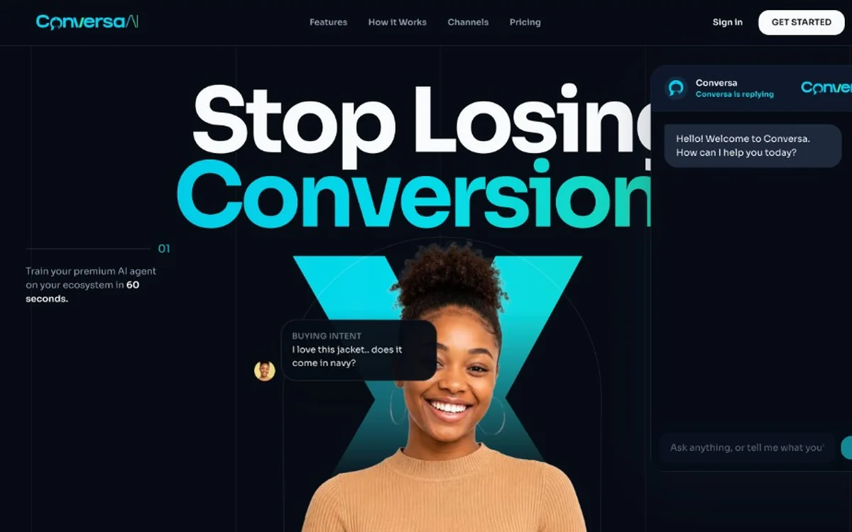 Conversa AI chat widget on the Conversa homepage